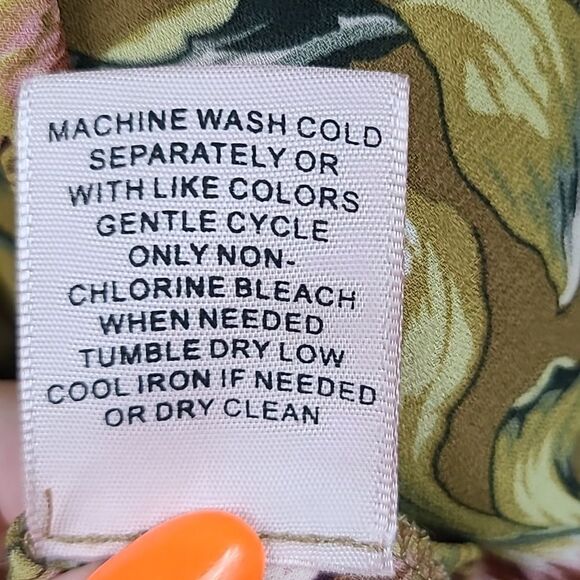 Philosophy Blouse Gold Floral Fringe Crewneck Long Sleeve Side Slit Boho Top - Picture 9 of 13